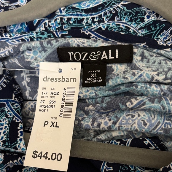 dressbarn Vibrant Paisley Long Sleeve Dress - Blue and White - Picture 2 of 4